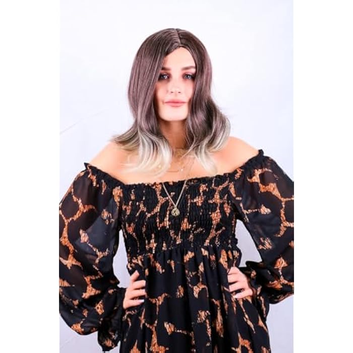 DILLARDS Synthetic Wig, Shoulder Length Wavy Hair, Brown To Blonde Ombre, Natural Look - Image 3